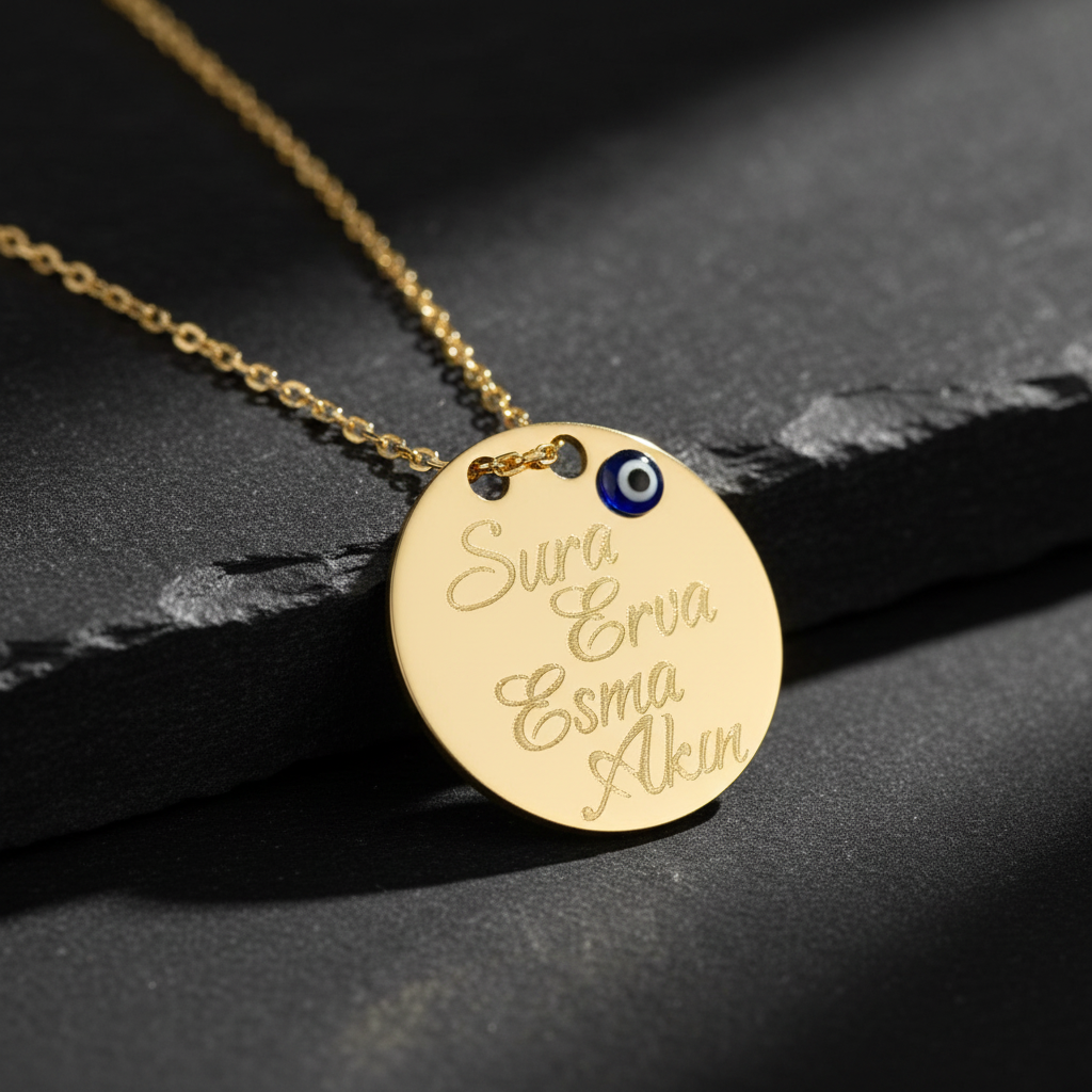 İsim Yazılı Nazarlı Yuvarlak Kolye  Description: