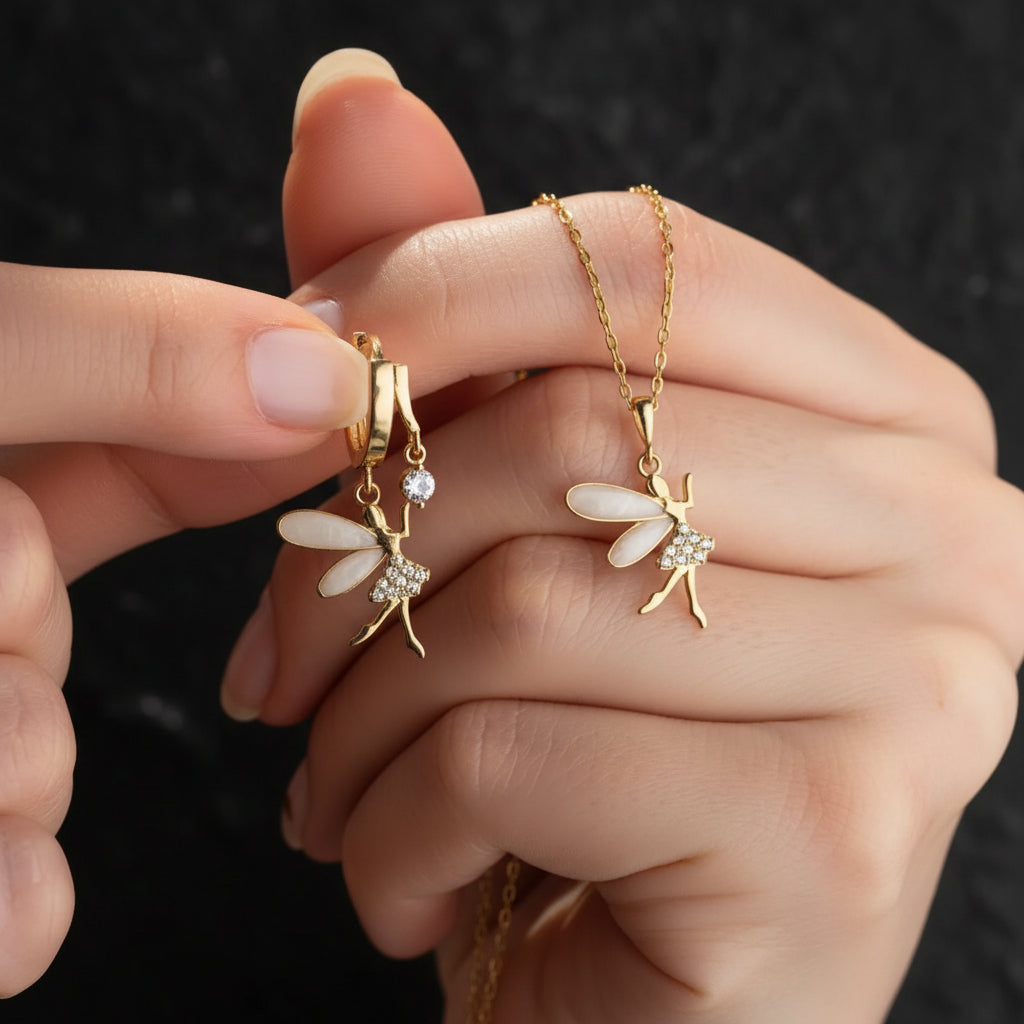 925 Sterling Silver Fairy Necklace and Earring Set
