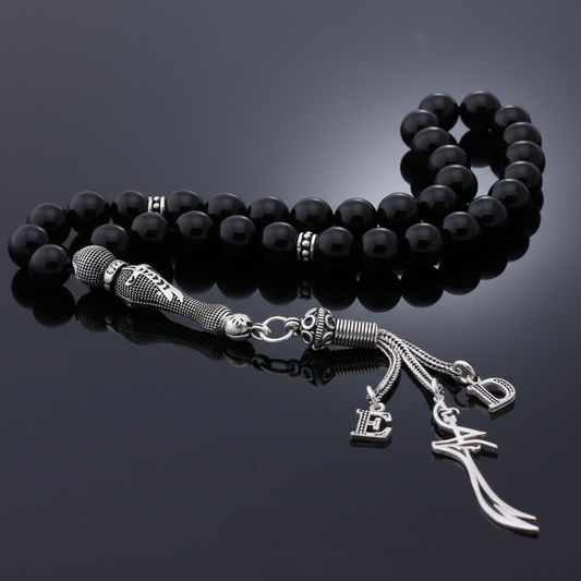 Zülfikar Onyx Tesbih Gebetskette mit initial aus 925er Silber