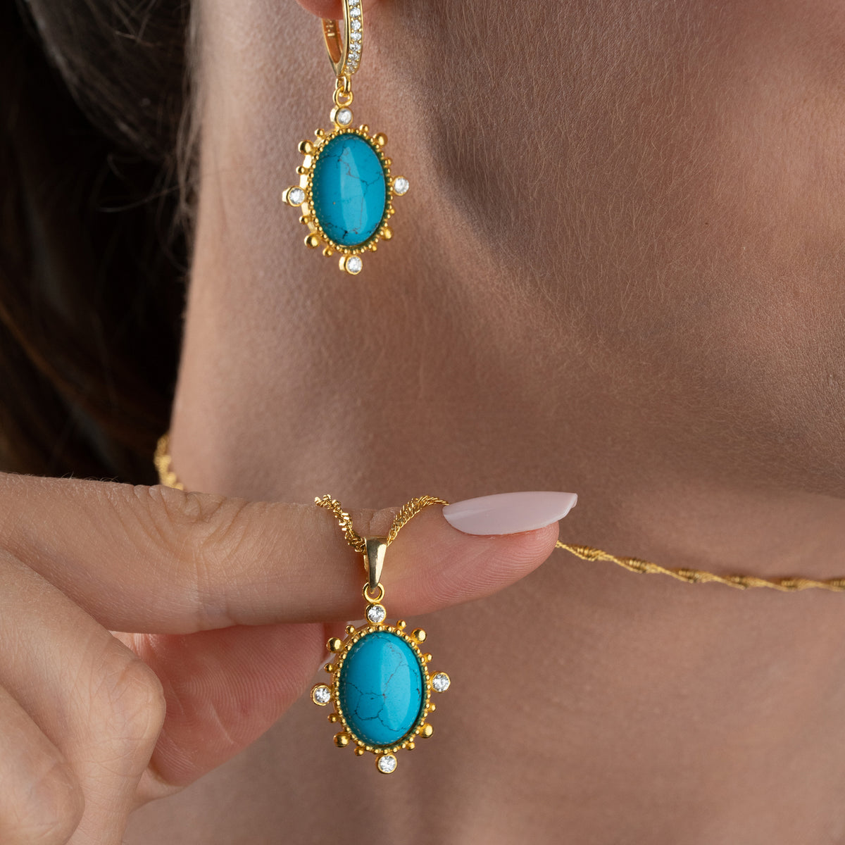 Turquoise Aura Turquoise Stone Jewelry Set | 925 Sterling Silver 