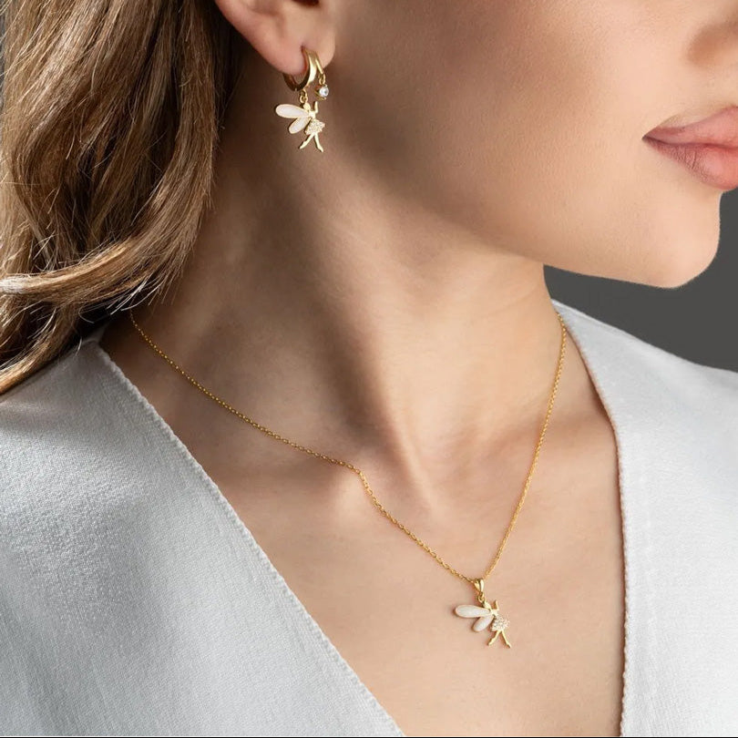 925 Sterling Silver Fairy Necklace and Earring Set