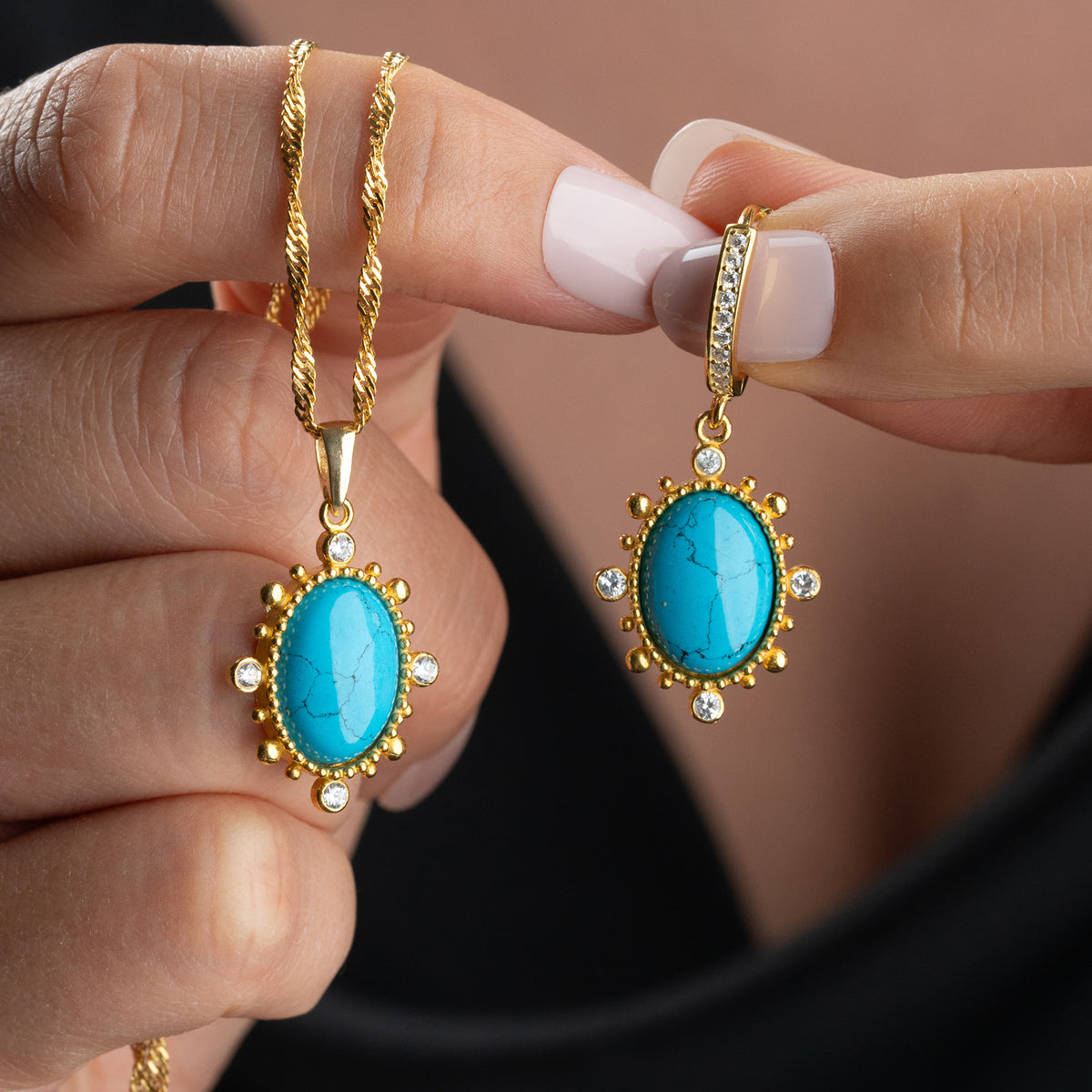 Turquoise Aura Turquoise Stone Jewelry Set | 925 Sterling Silver 