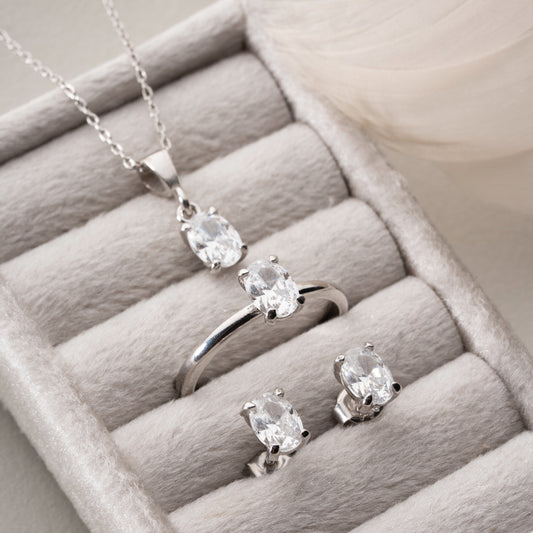 Éclat Oval Zirconia Jewelry Set | 925 Sterling Silver