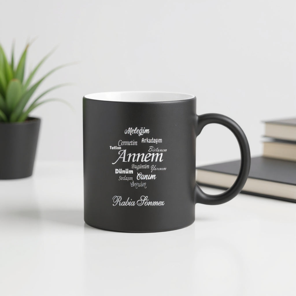 Black porcelain cup named with my mother designed