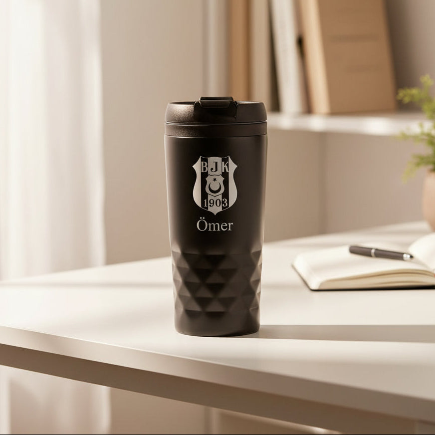 Personalized named rvs black thermos cup