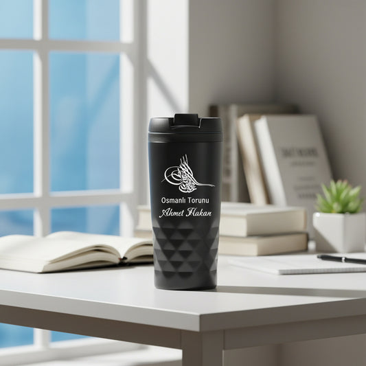 Rvs black thermos cup named logolu