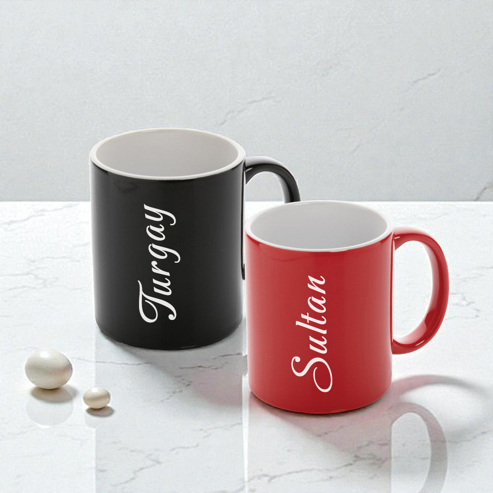 Çiftlere Özel İsimli Kırmızı & Siyah Kupa Bardak