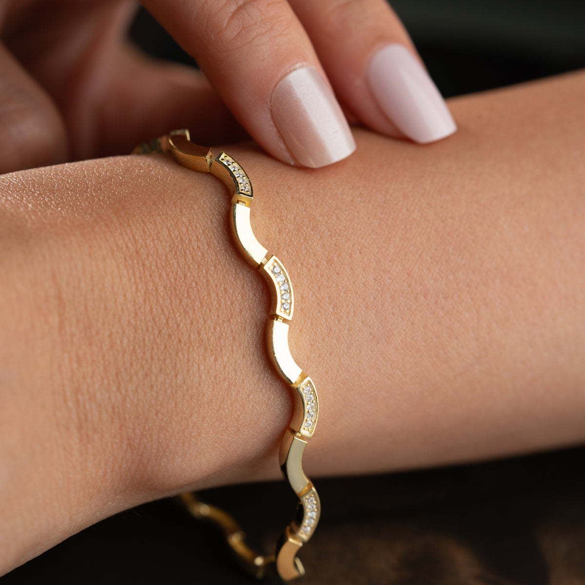 Ondine Bracelet Vague Zircon | Argent 925 Plaqué Or