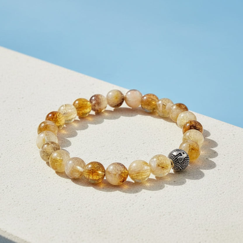 Citrine Stone Bracelet with Silver Letter