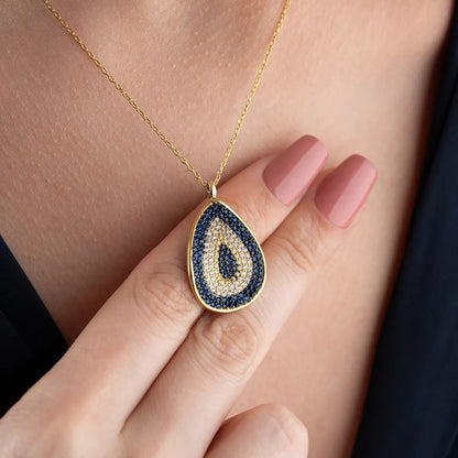 Blue Aura Nazar Tropfenkette – 925er Silber