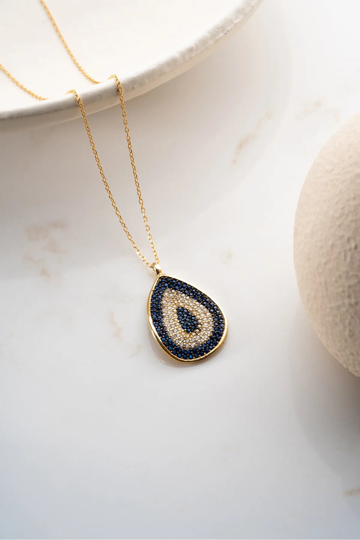 Blue Aura Nazar Tropfenkette – 925er Silber