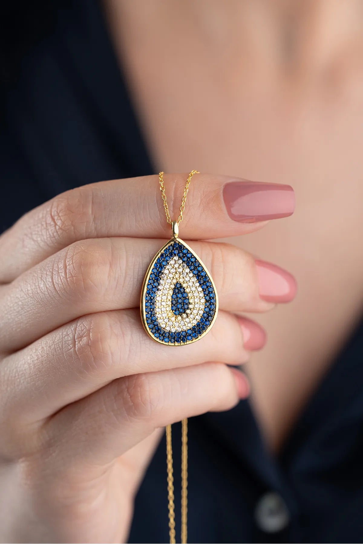 Blue Aura Nazar Tropfenkette – 925er Silber