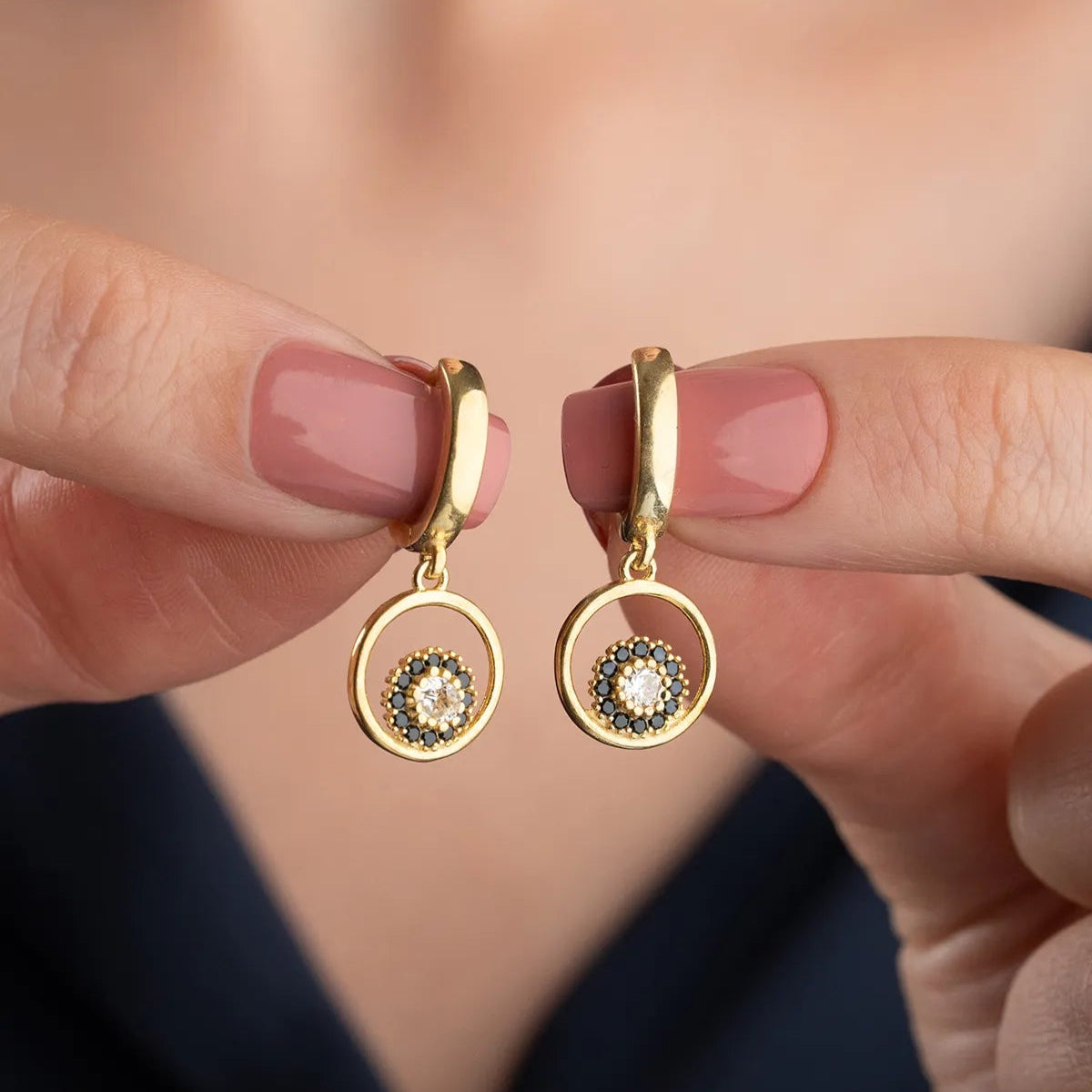 Blue Aura Nazar Creolen – 925er Silber