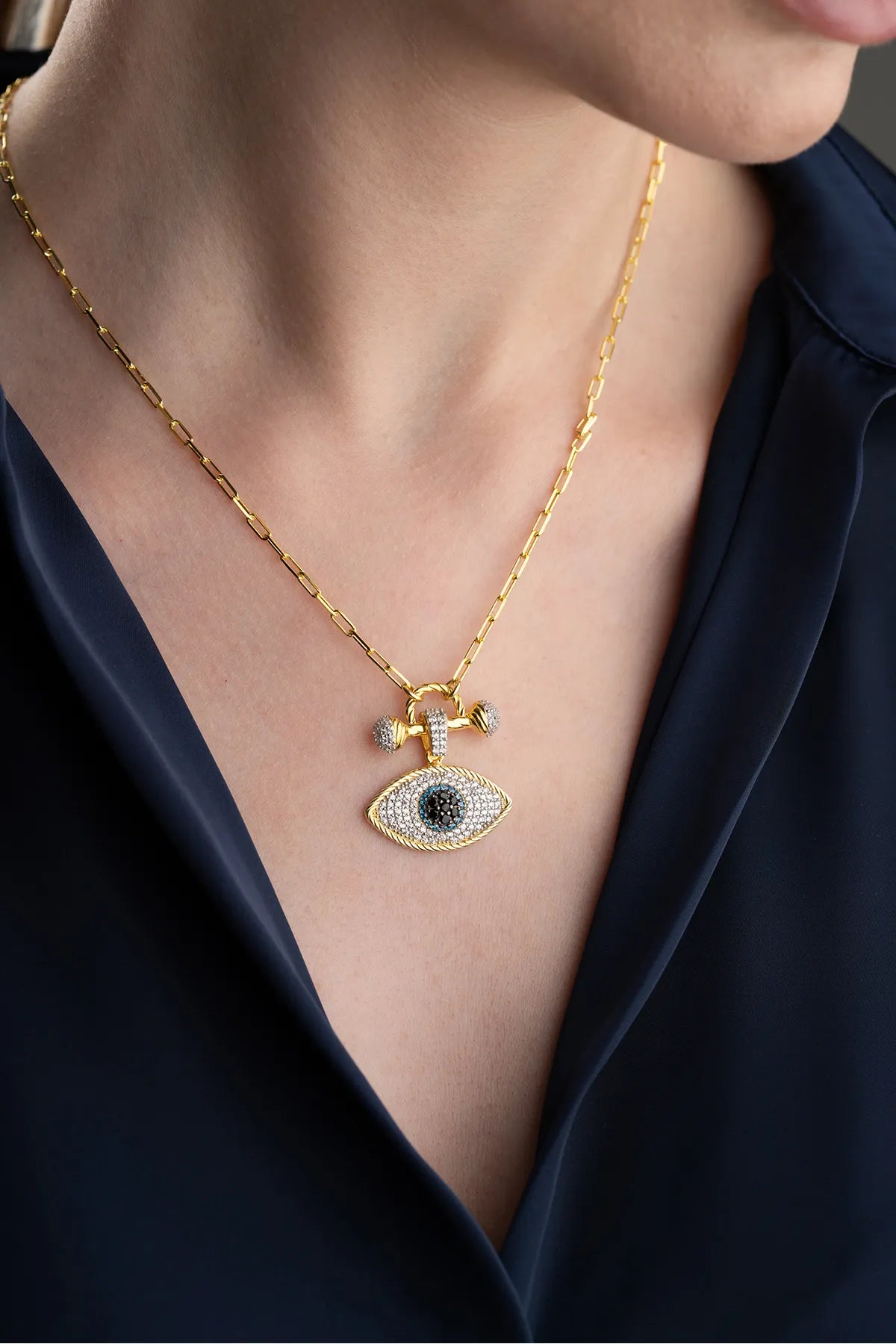 Blue Aura Nazar Göz Kolye – 925 Ayar Gümüş