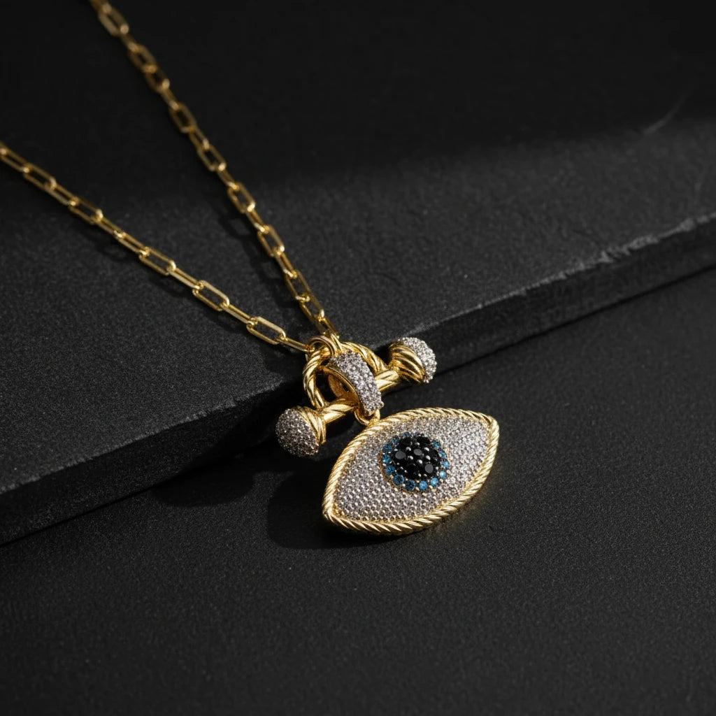Blue Aura Eye Necklace - 925 Sterling Silver