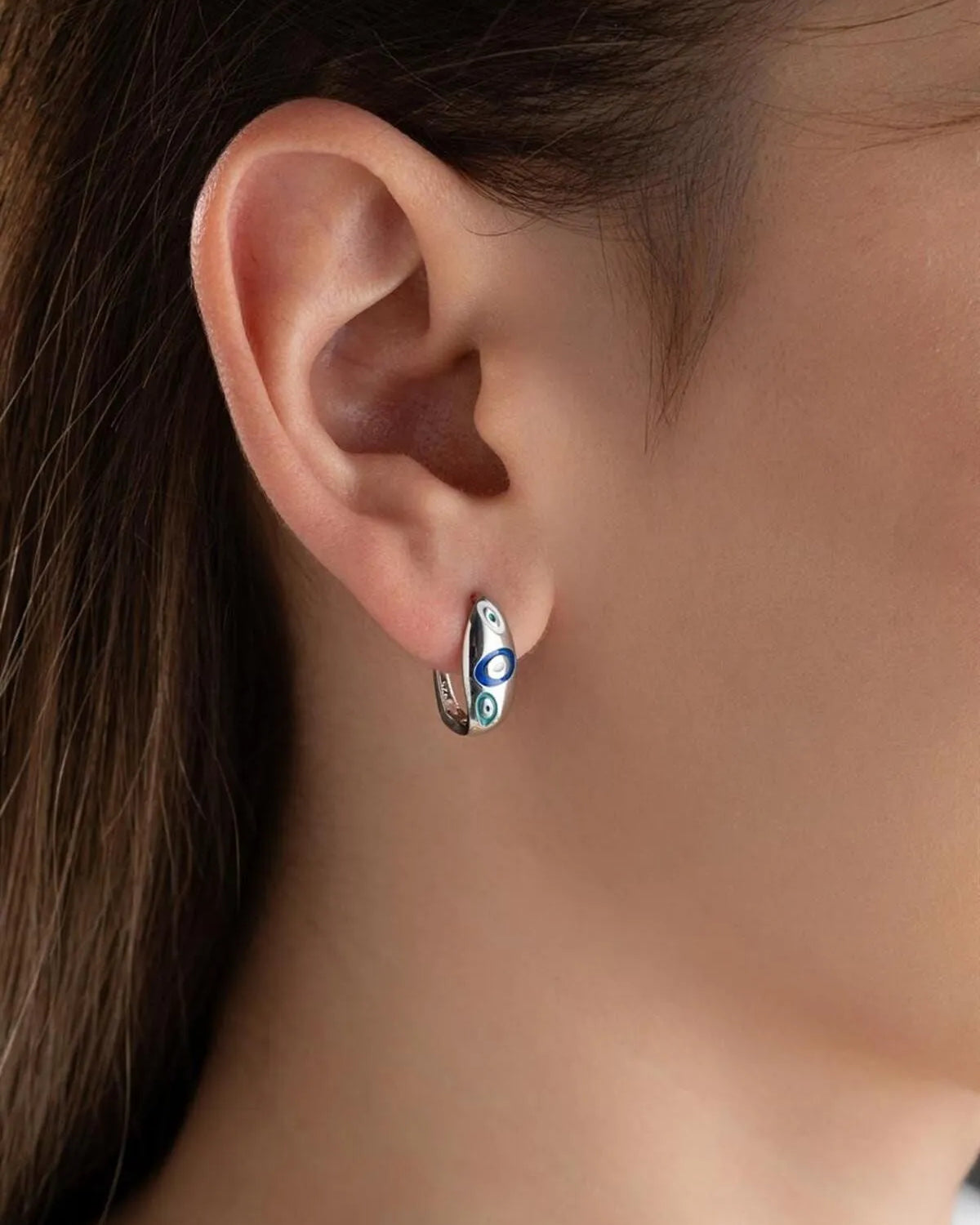 Nazar Ring Earrings - 925 Sterling Silver - Blue Aura