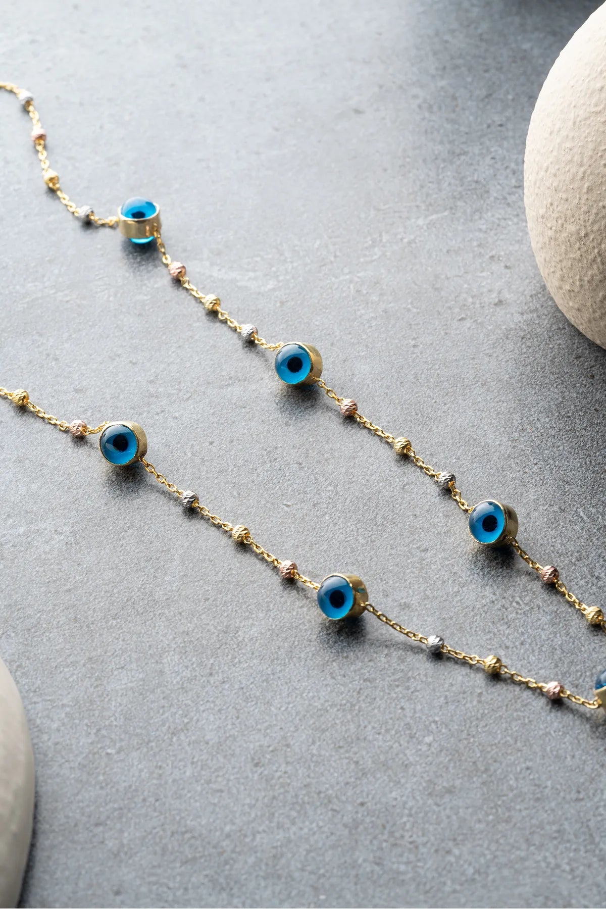 Nazar Collier de chaîne de perles - 925 argent sterling - Aura bleue