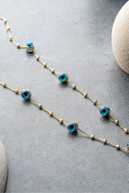 Nazar Collier de chaîne de perles - 925 argent sterling - Aura bleue