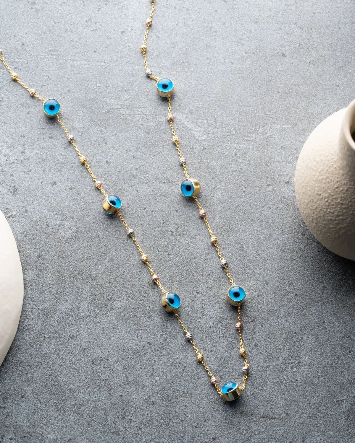 Nazar Beaded Chain Necklace - 925 Sterling Silver - Blue Aura