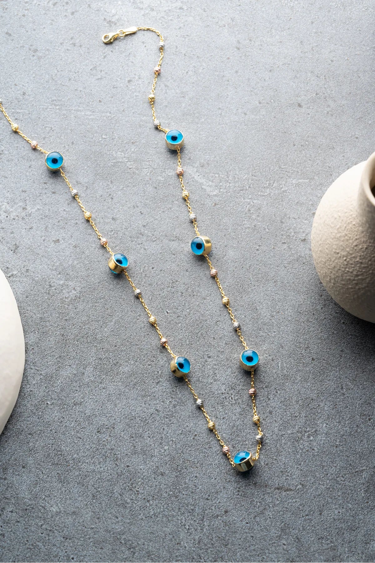 Nazar Collier de chaîne de perles - 925 argent sterling - Aura bleue