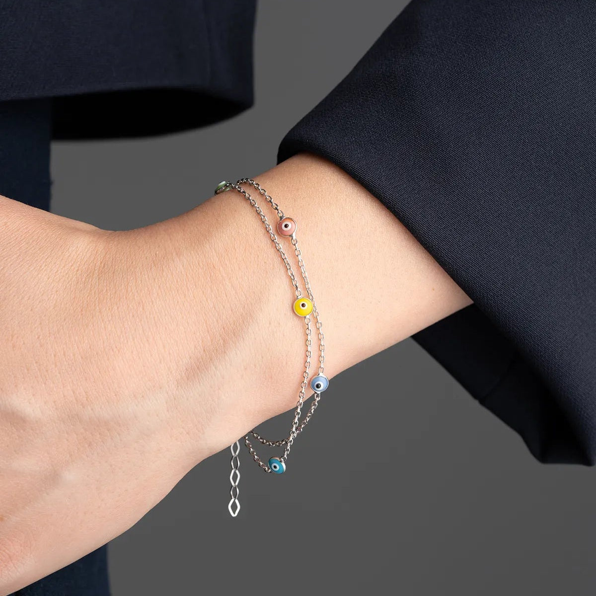 Buntes Nazar Armband – 925 Silber – Blue Aura