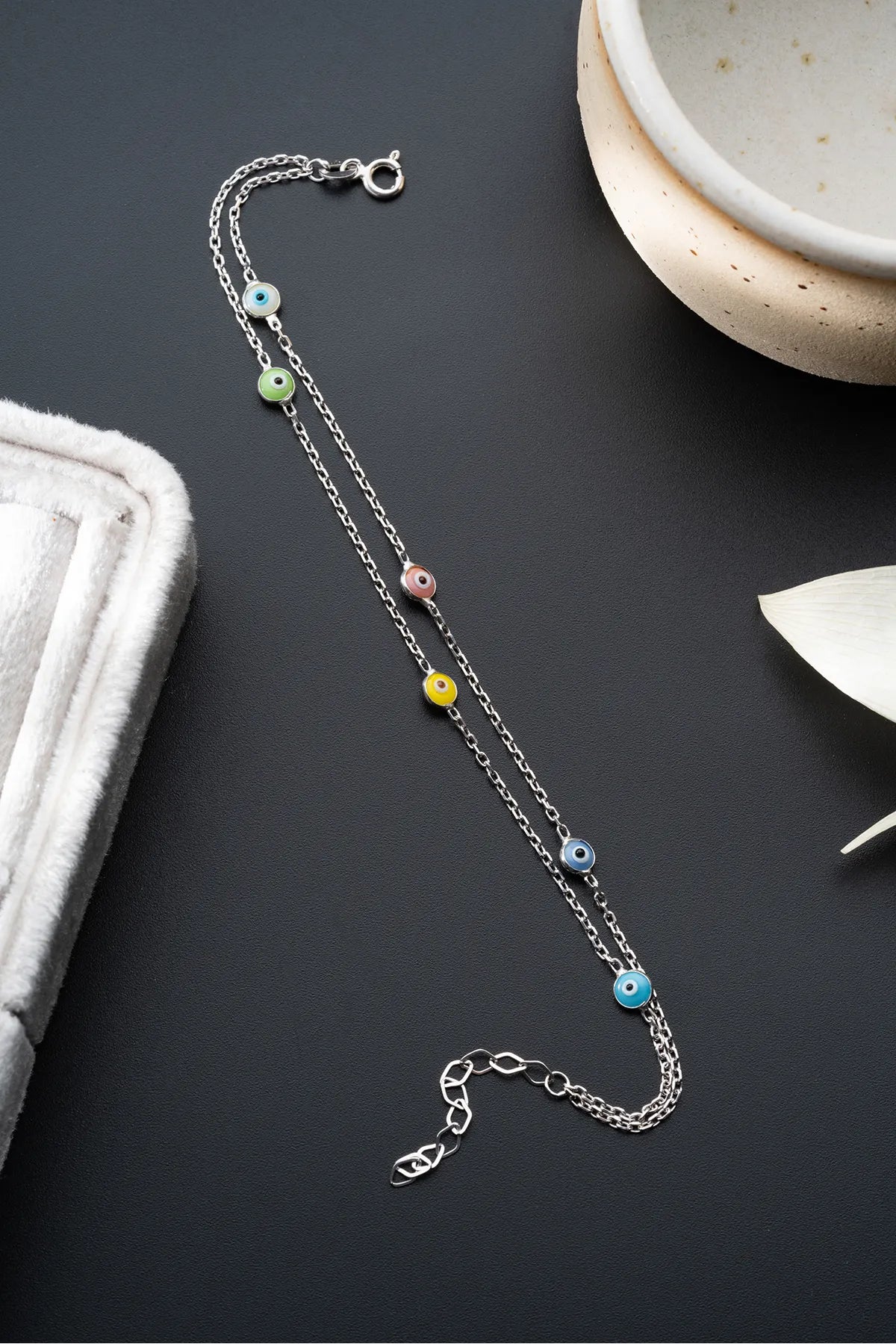 Buntes Nazar Armband – 925 Silber – Blue Aura