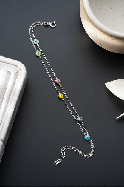 Buntes Nazar Armband – 925 Silber – Blue Aura