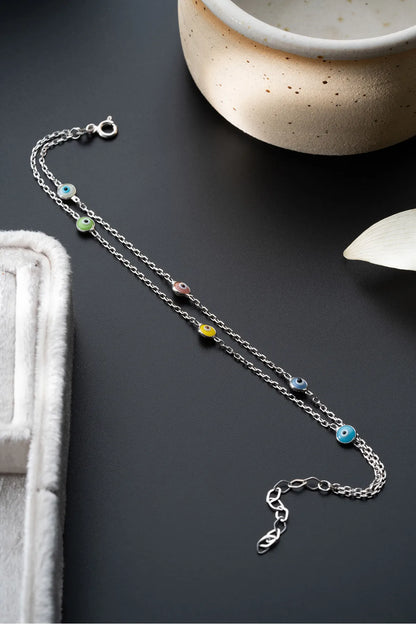 Buntes Nazar Armband – 925 Silber – Blue Aura