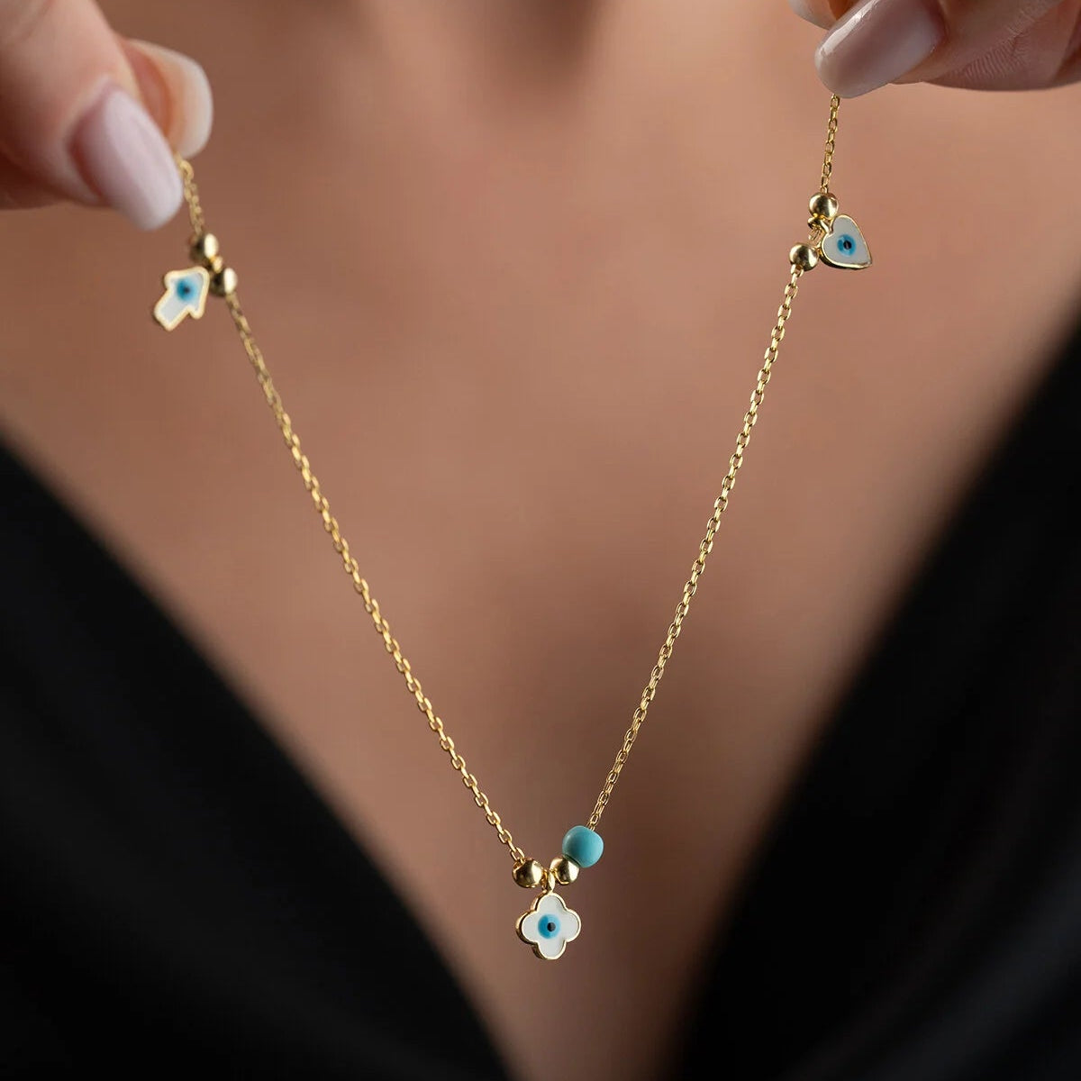 925 Ayar Gümüş Nazarlı Şans Kolye– Blue Aura