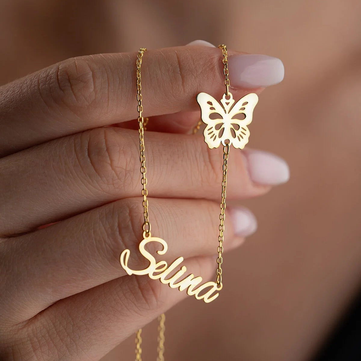 Kelebekli İsimli Kolye - 925 Ayar Gümüş