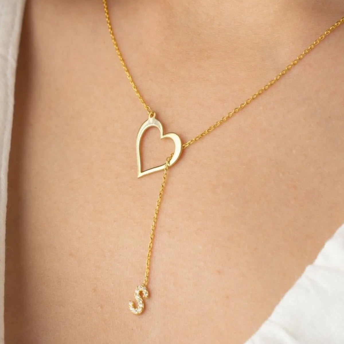 925 Ayar Gümüş Harfli Kalp Kolye