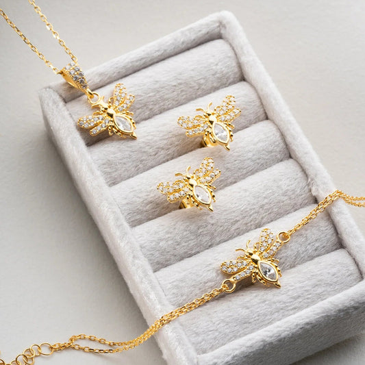 "Bahar Kraliçesi" 925 Ayar Altın Kaplama Arı Set