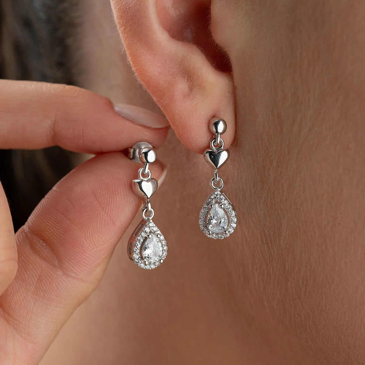 Teardrop Earrings with Heart Detail – 925 Silver