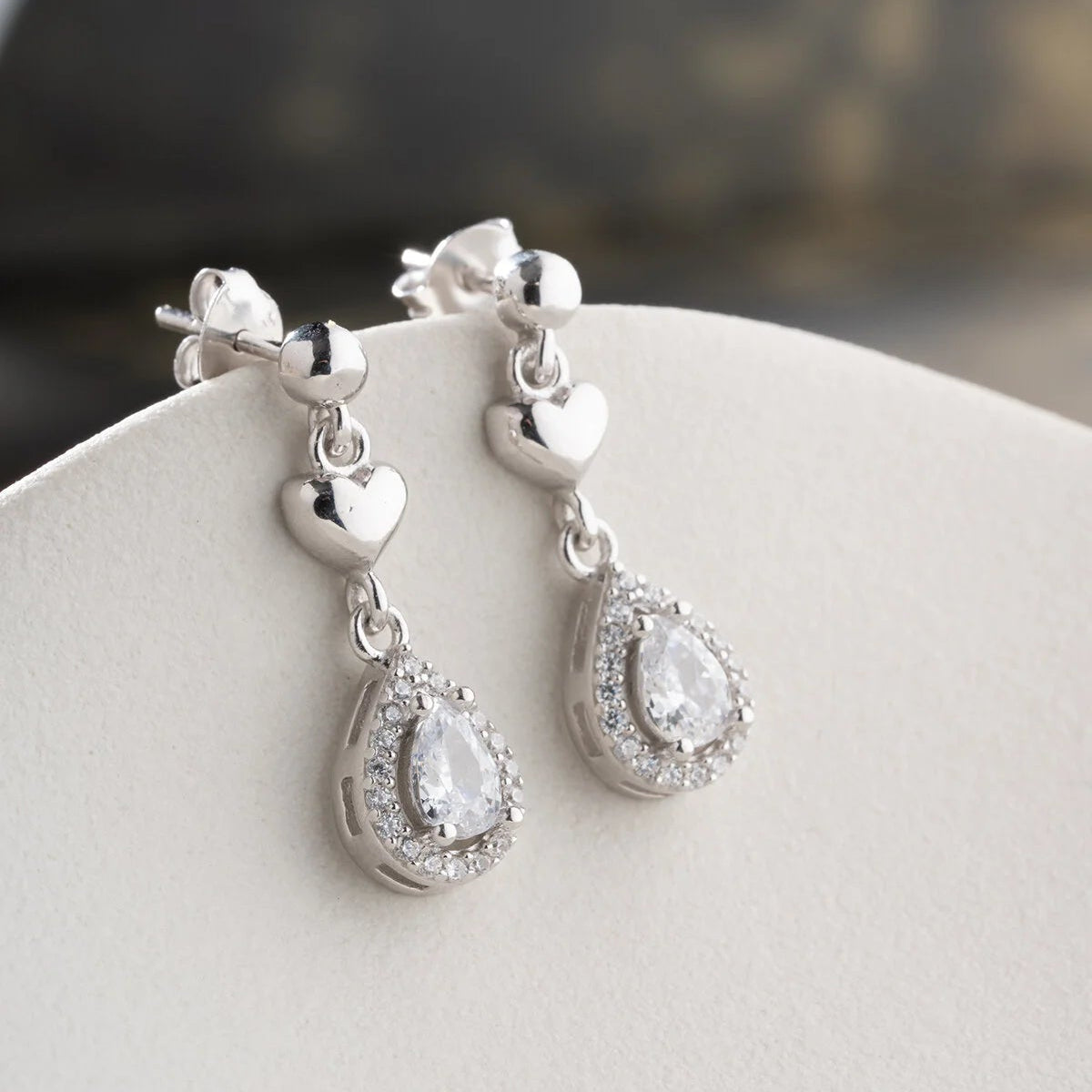 Teardrop Earrings with Heart Detail – 925 Silver