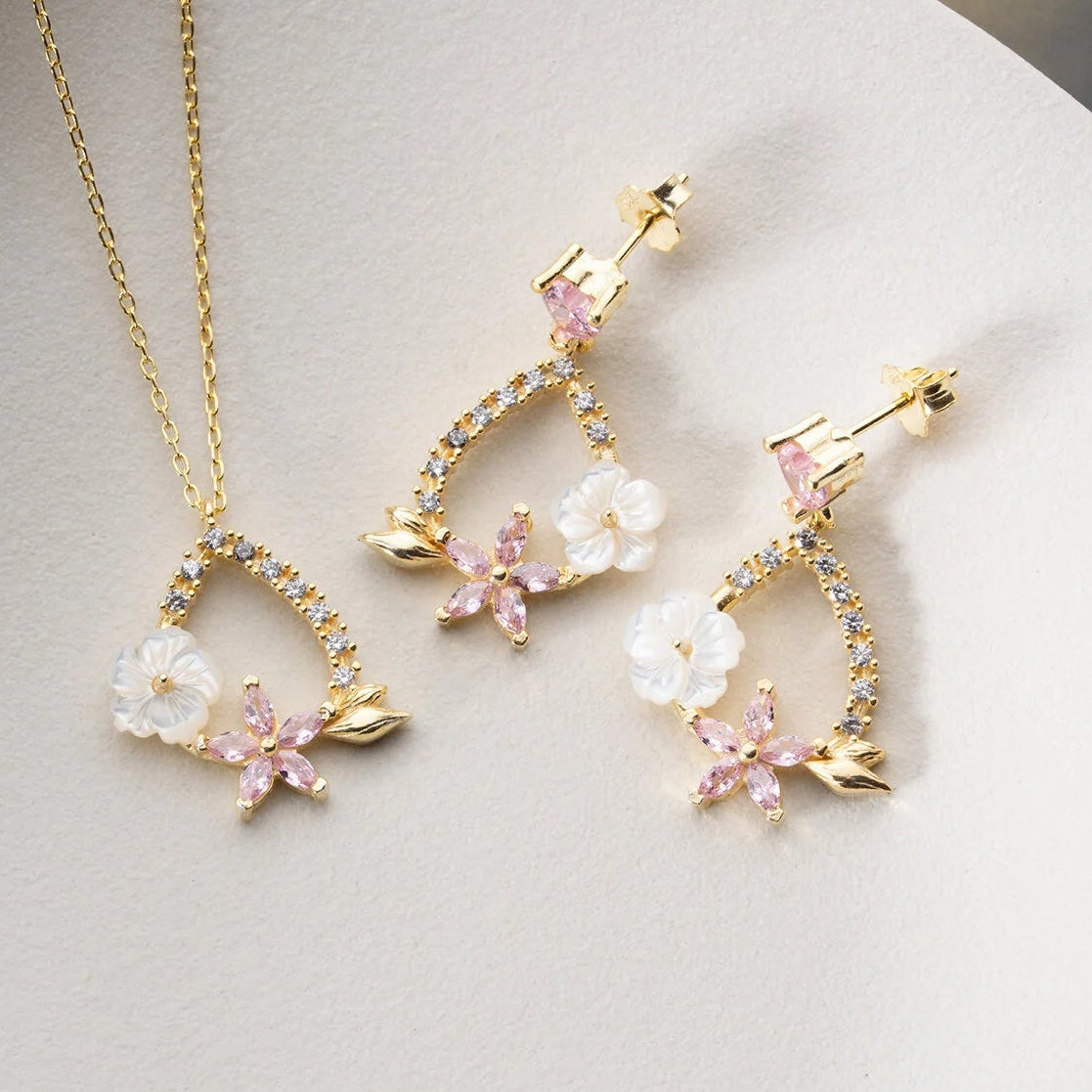 Blossom Aurora Sedef & Pembe Taşlı Gümüş Set