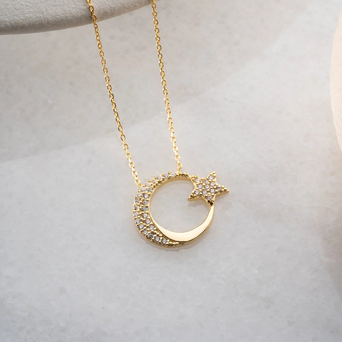 Zirkon Taşlı Ay Yıldız Kolye