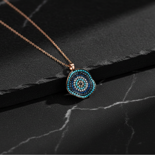 925 Ayar Gümüş Nazar Boncuğu Kolye– Blue Aura