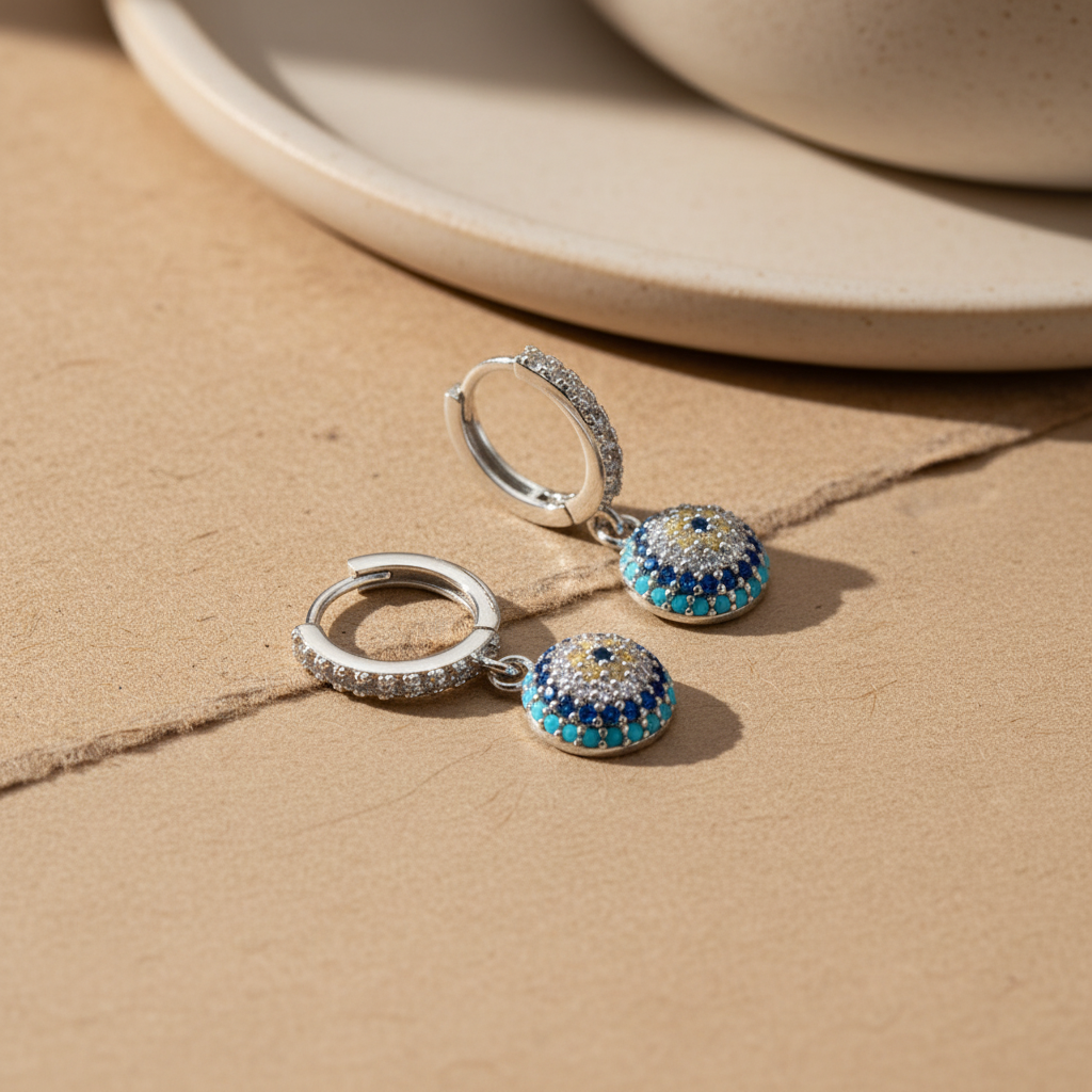Nazar Drop Earrings Blue Aura