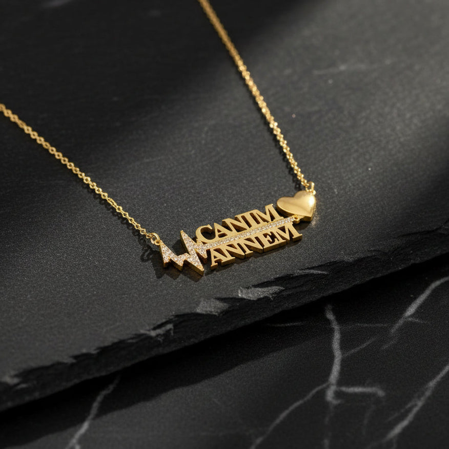 Canım Annem Kalp ve Yaşam Çizgisi Kolye