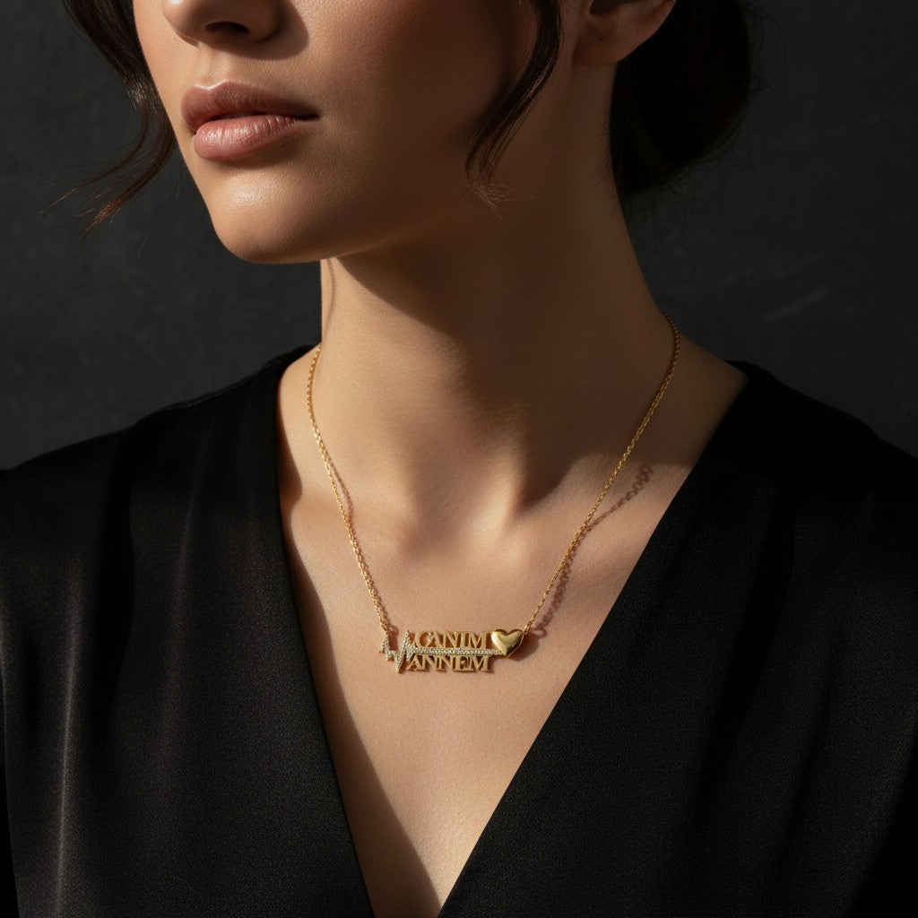 Canım Annem Kalp ve Yaşam Çizgisi Kolye