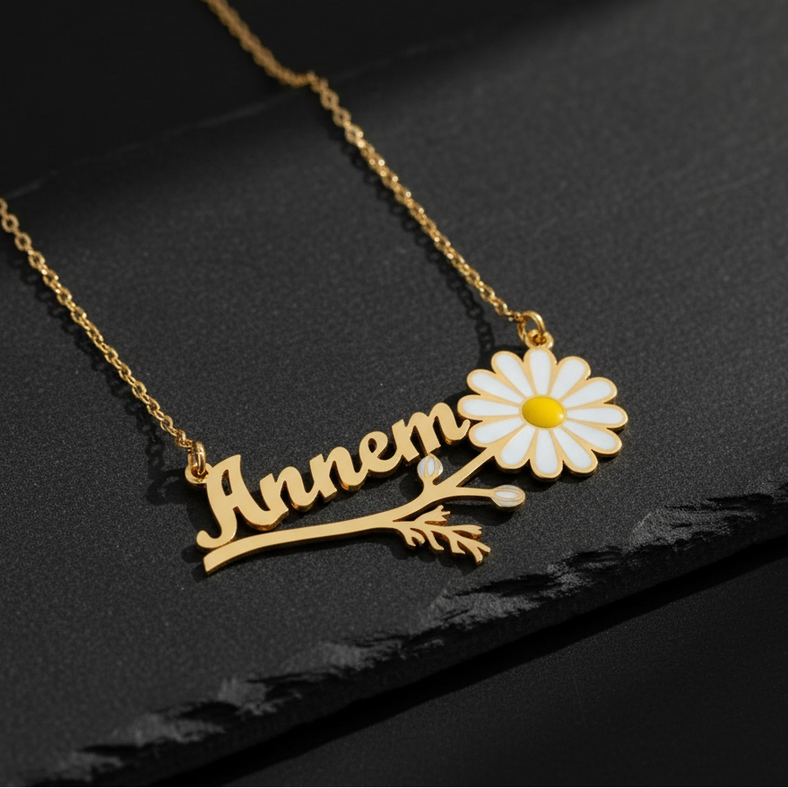 Anneler Günü Annem Yazılı Papatya Kolye
