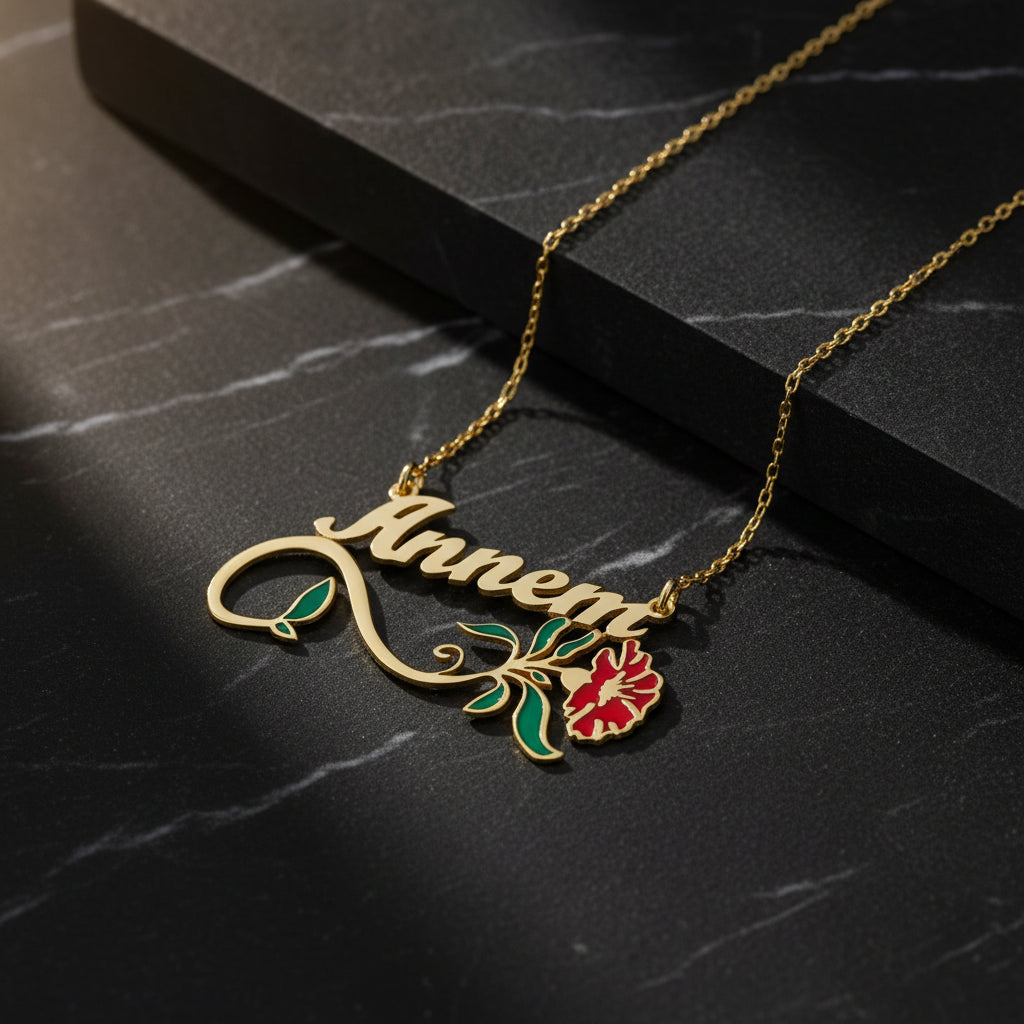 Anneler Günü Annem Yazılı Çiçekli Kolye