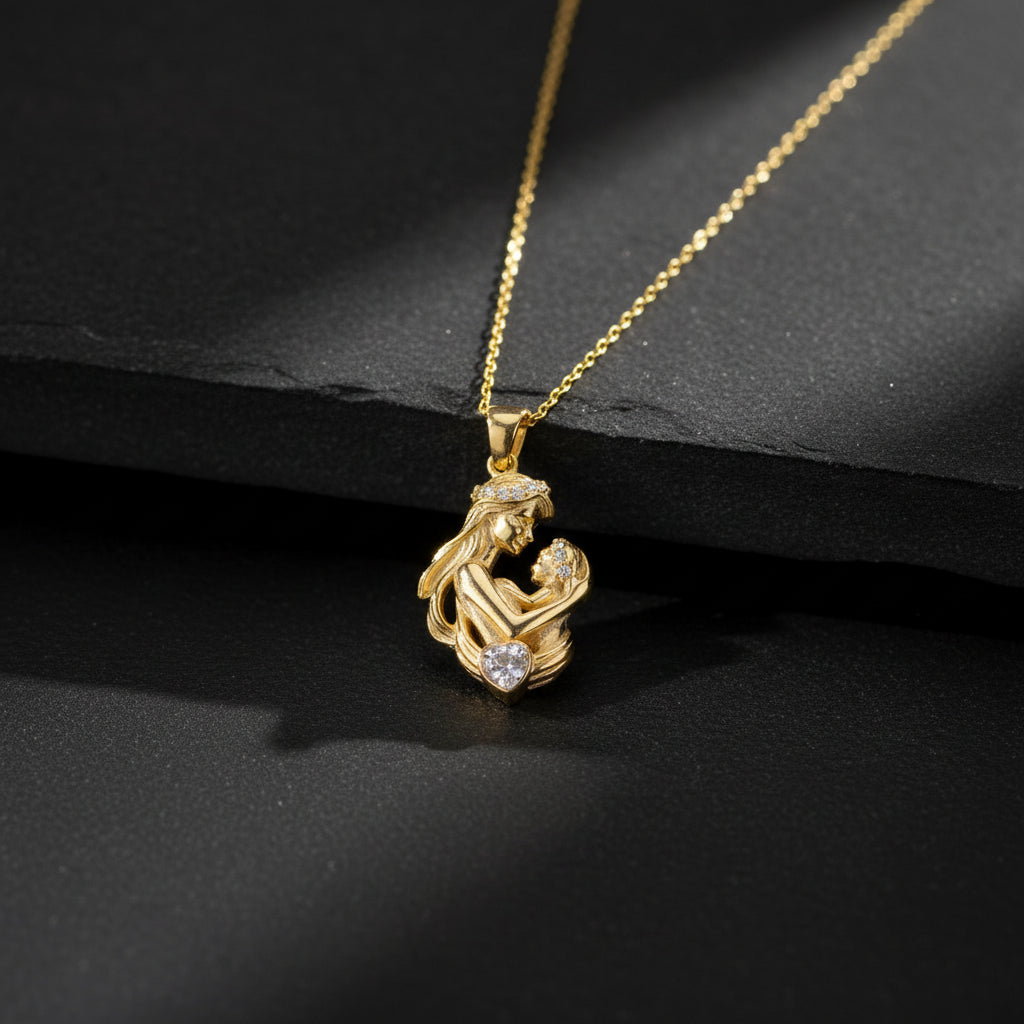 Collier Maman Bébé Argent 925 Plaqué Or