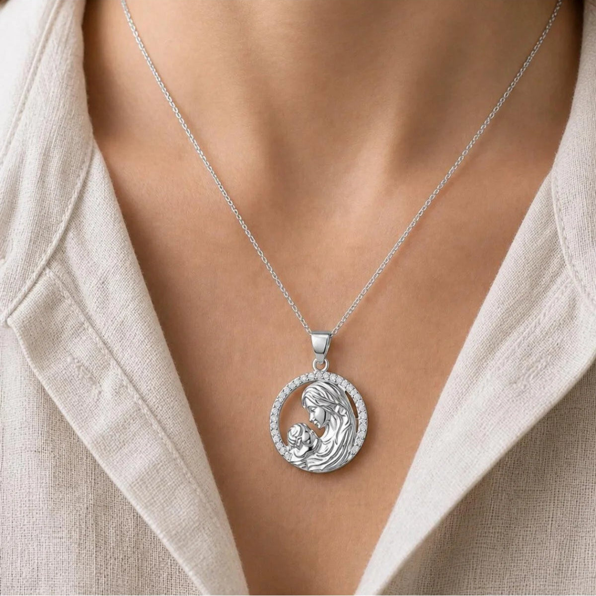 925 Silver Gold Plated Mother Baby Necklace