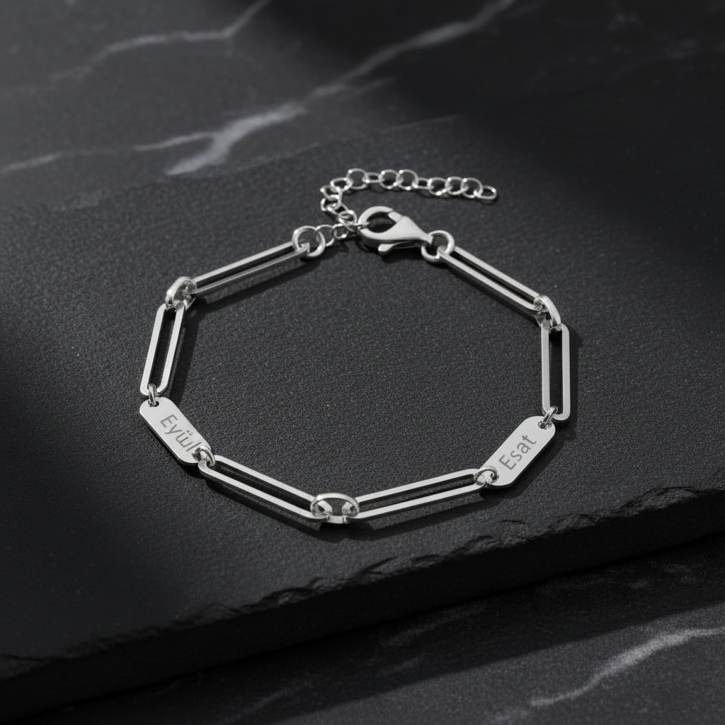 925 Silver Name Paperclip Chain Bracelet