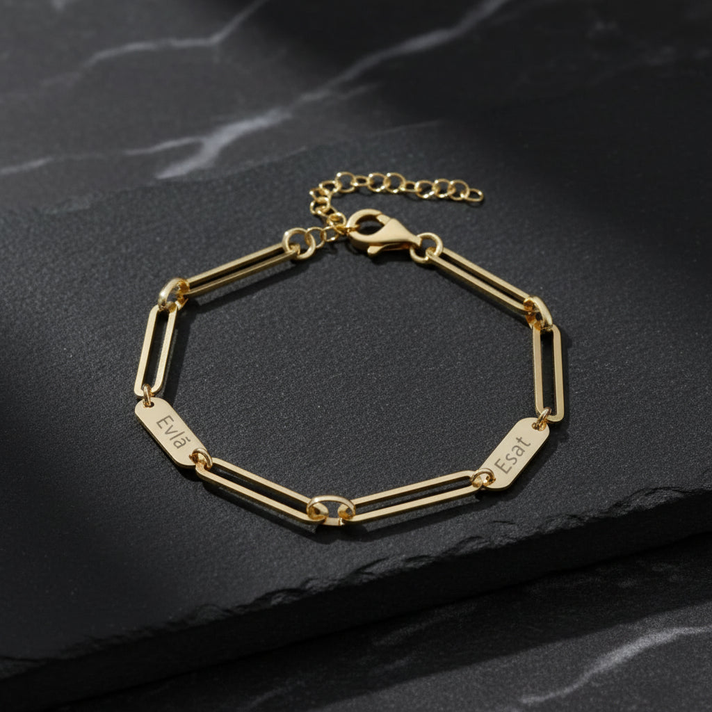 925 Silver Name Paperclip Chain Bracelet