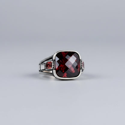 925 Sterling Silver Red Stone Men's Ring