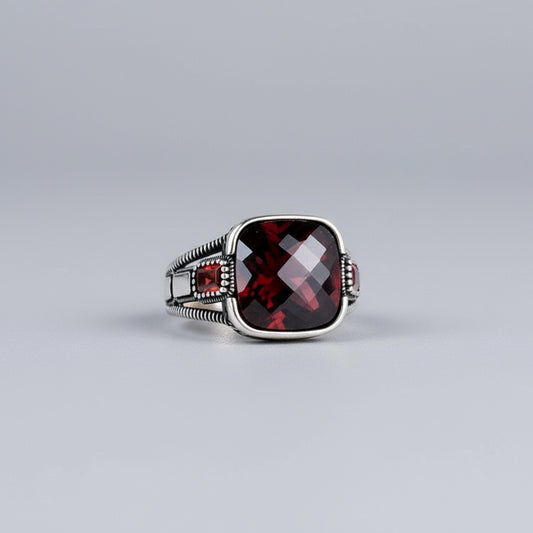 Bague pour homme en argent sterling 925 avec pierre rouge