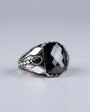 925 Sterling Silver Big Black Stone Men's Ring