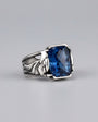 925 Sterling Silver Eagle Motif Blue Stone Men's Ring
